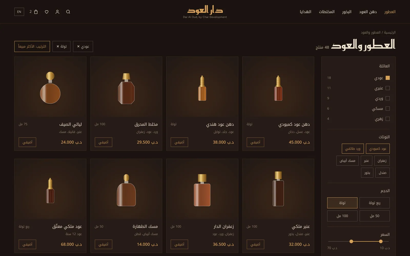 تصميم متجر عطور وعود أونلاين – دار عود – صفحة كل المنتجات